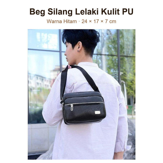 Beg Silang Lelaki Kulit PU - Warna Hitam