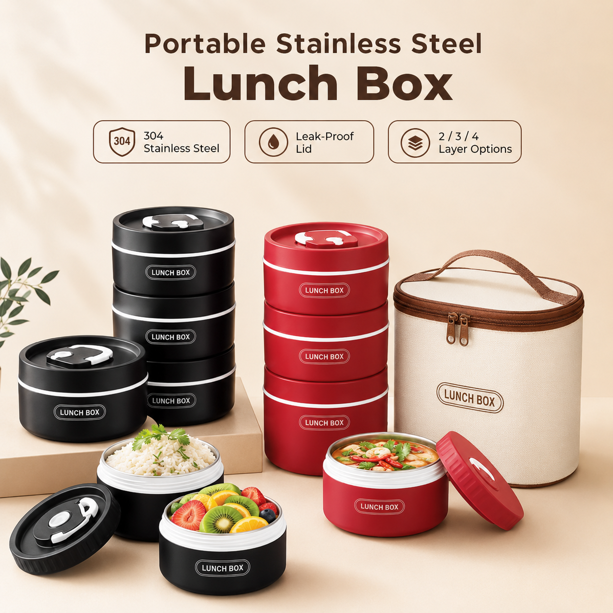 Lunch Box Stainless Steel + Free Bag