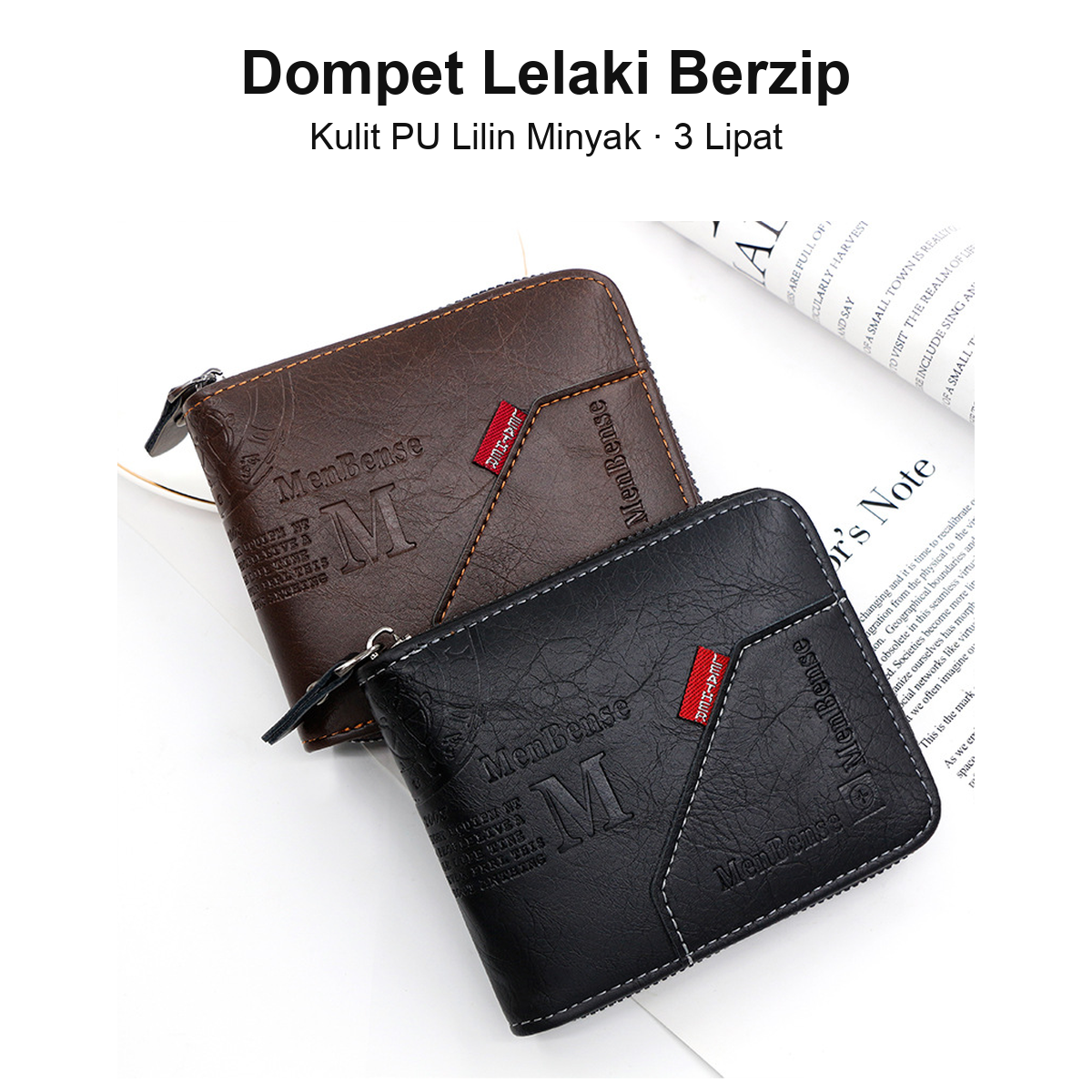 Dompet lelaki berzip hitam coklat