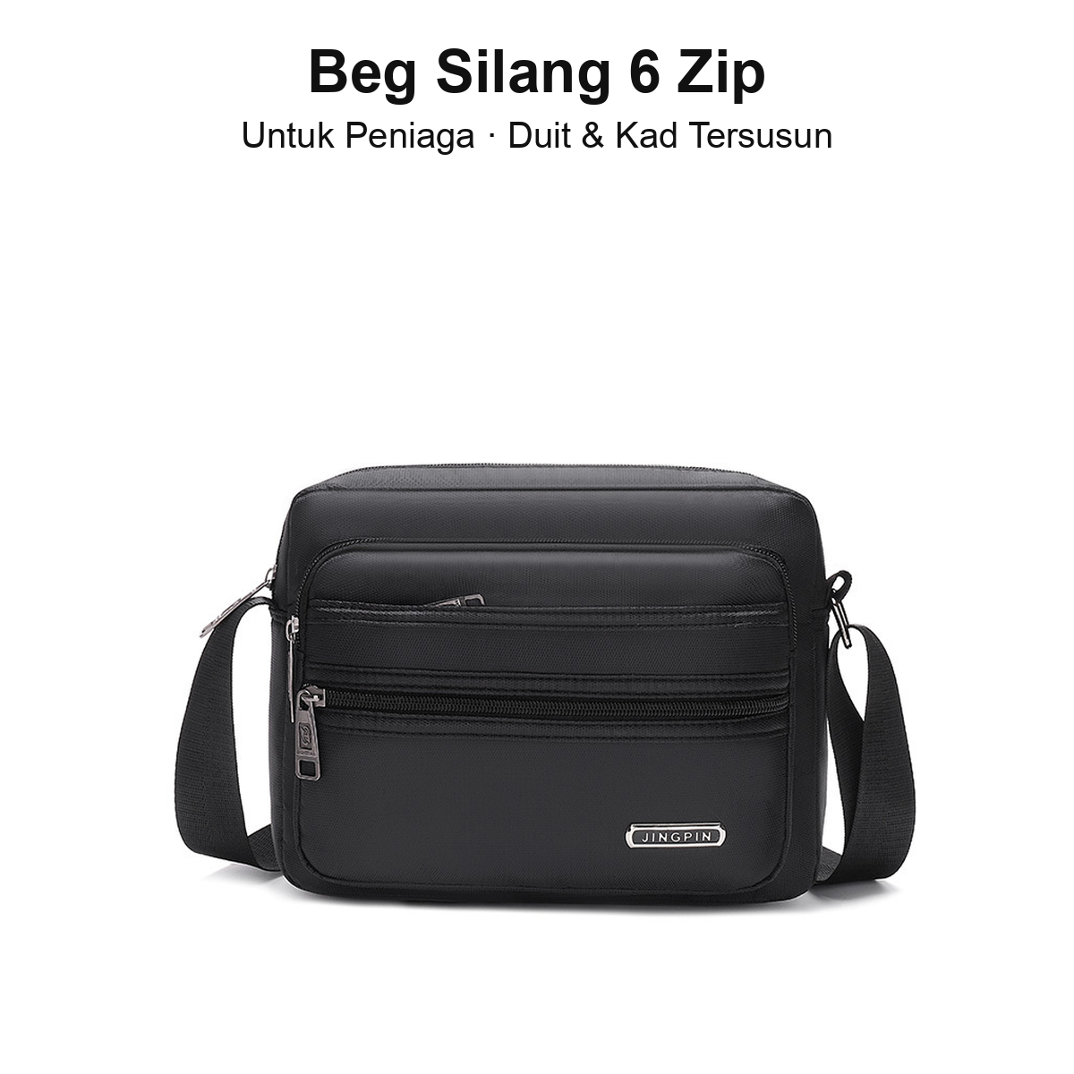 Beg silang peniaga 6 zip hitam
