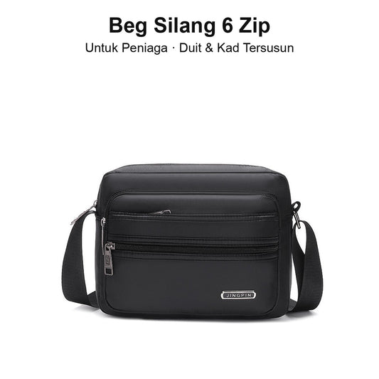 Beg silang peniaga 6 zip hitam