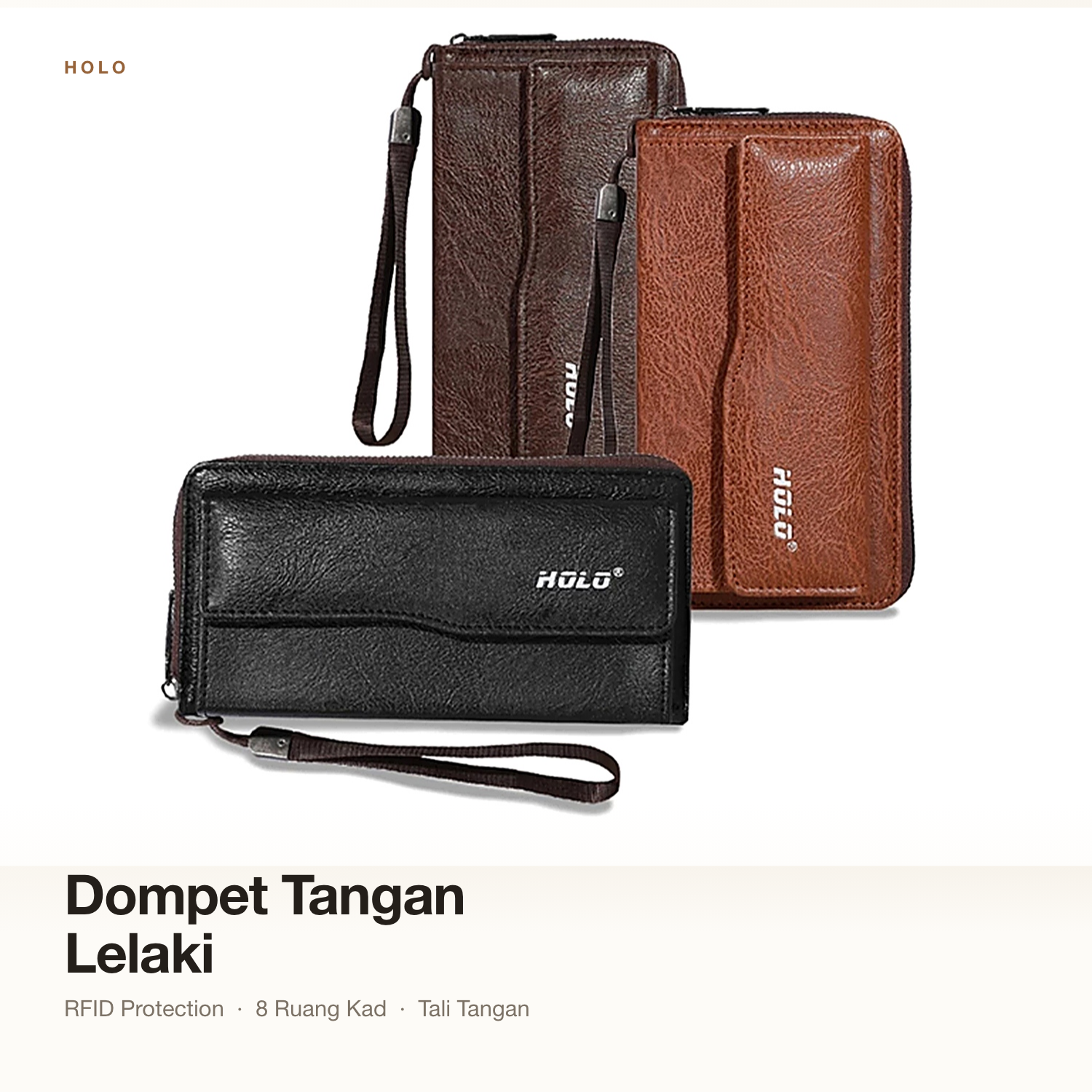 HOLO dompet tangan lelaki 3 warna RFID