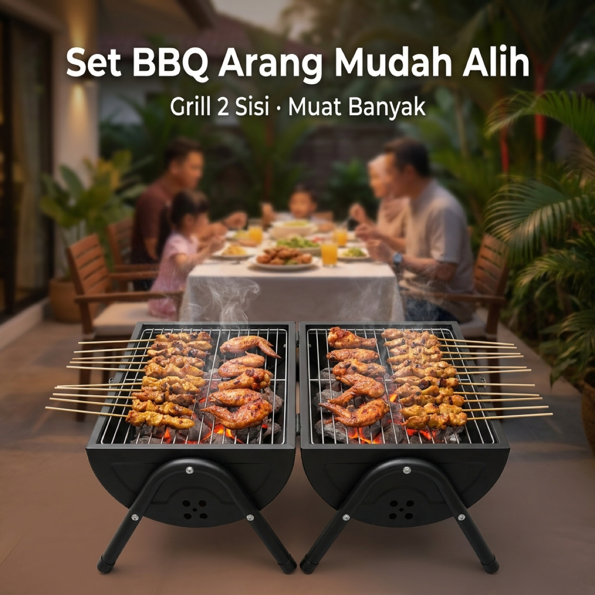 Set BBQ arang mudah alih