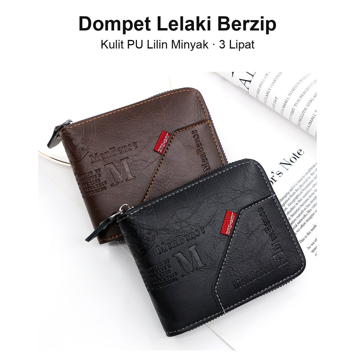 Dompet lelaki berzip hitam coklat
