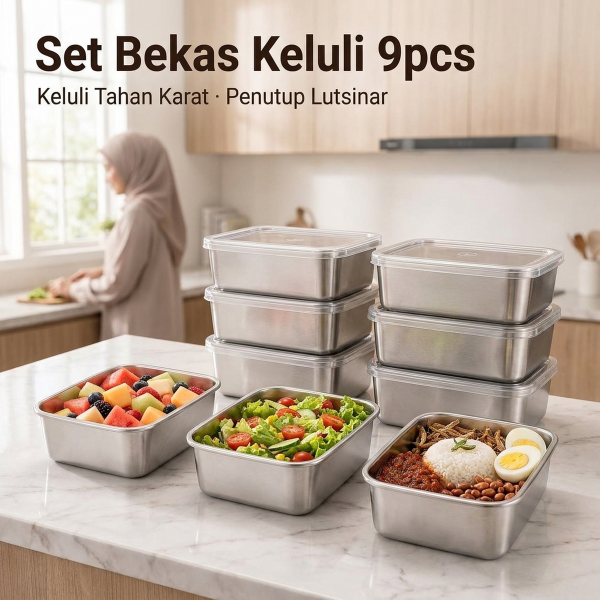 Set Bekas Keluli 9pcs
