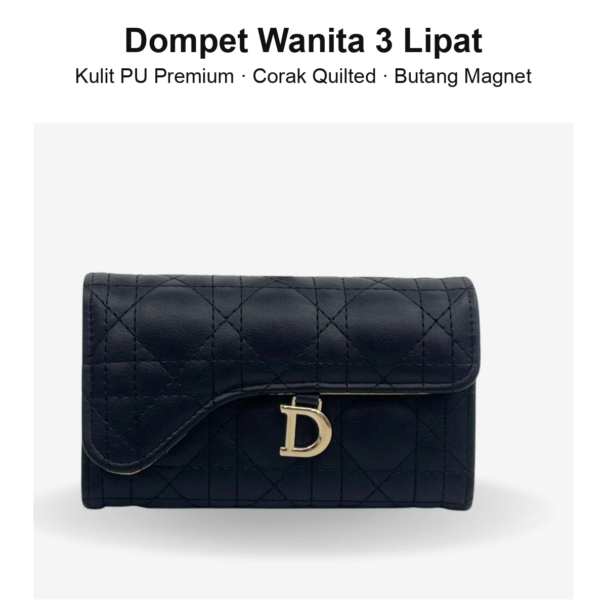 Dompet wanita 3 lipat hitam quilted