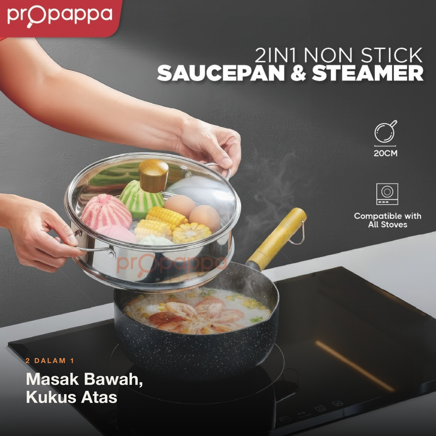 Masak bawah kukus atas dulang stim disertakan