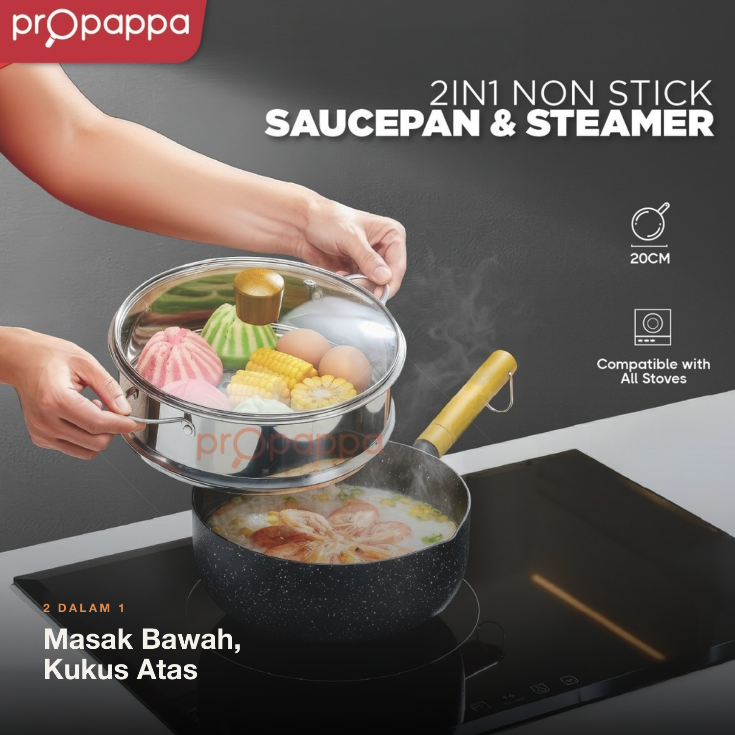 Masak bawah kukus atas dulang stim disertakan