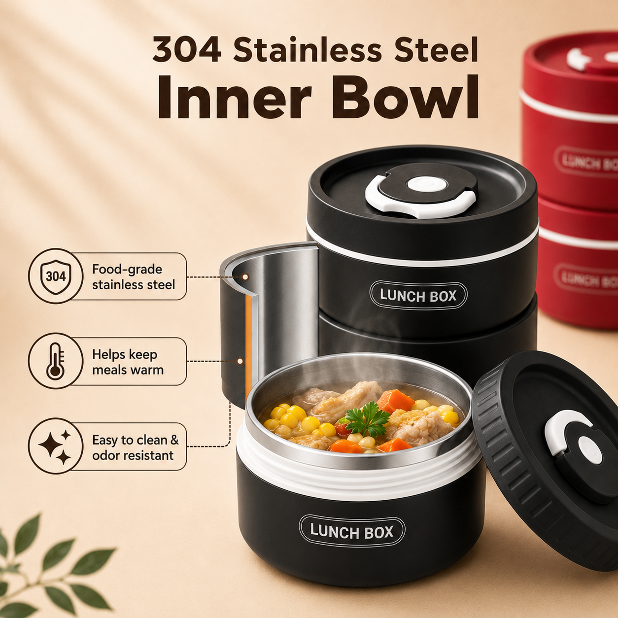 Lunch Box Stainless Steel + Free Bag