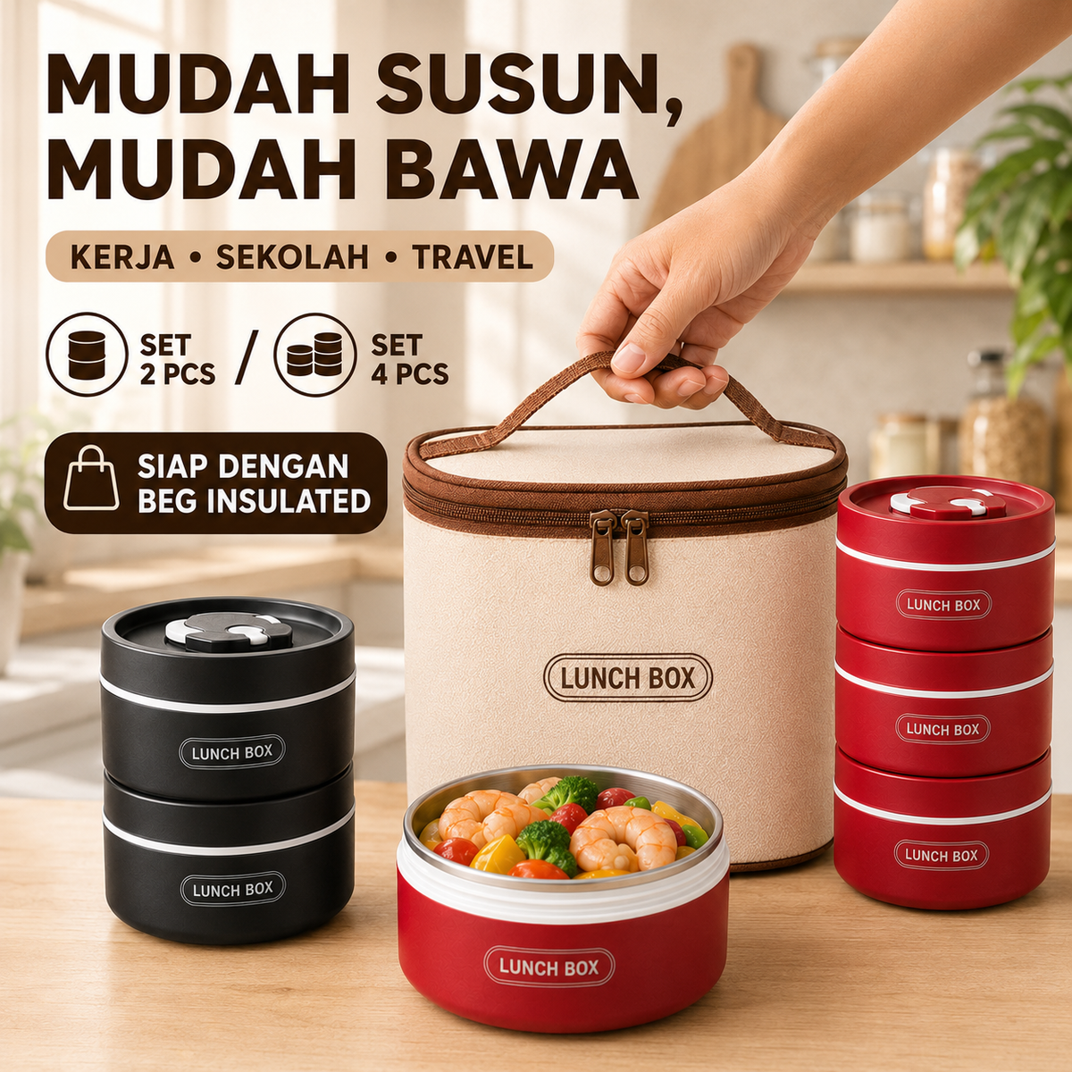 Lunch Box Stainless Steel + Free Bag
