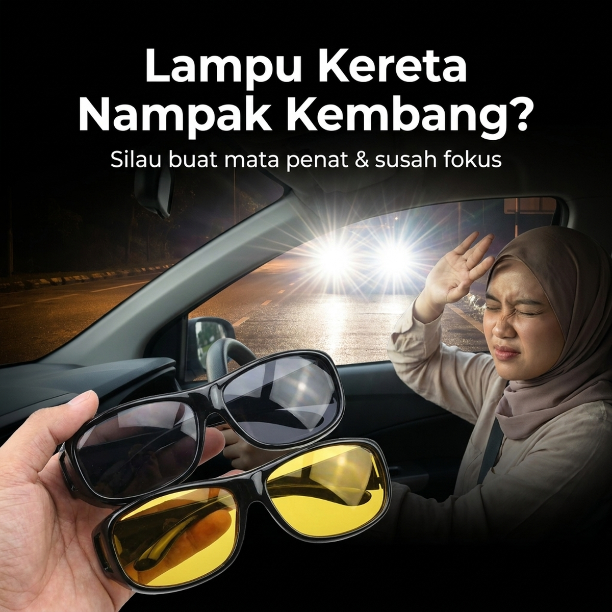 Silau lampu kereta waktu malam