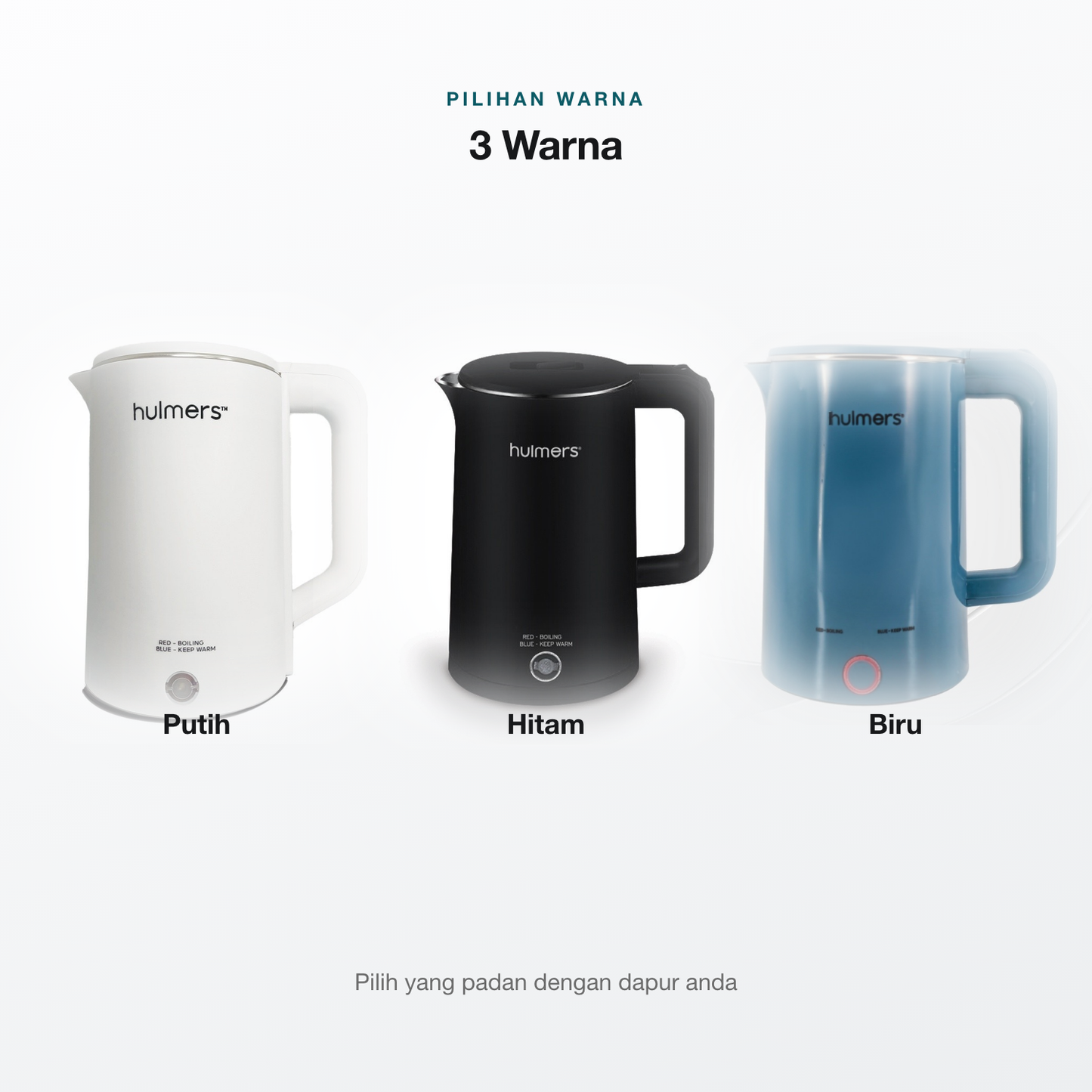 Cerek Hulmers 2.2L tiga warna putih hitam biru