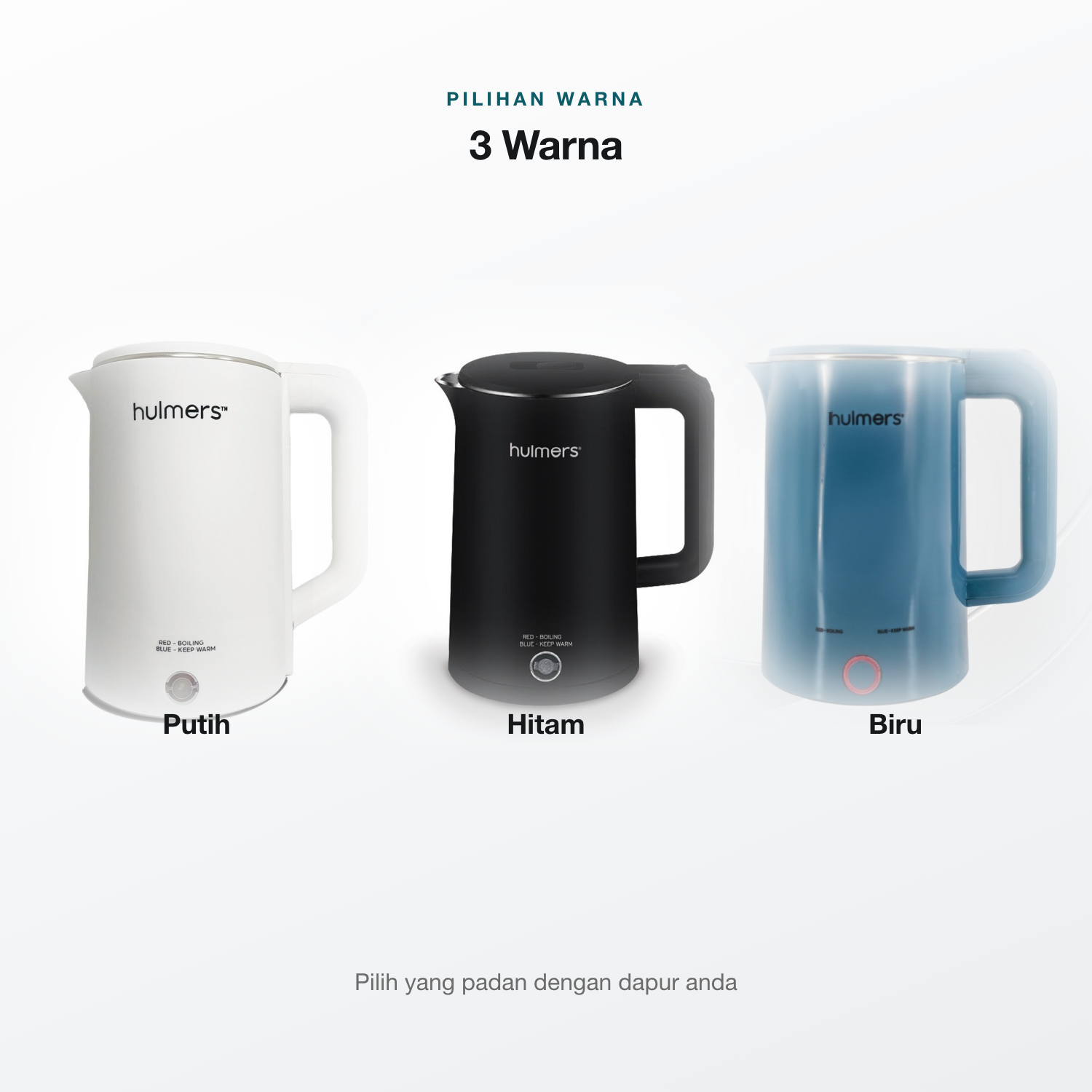Cerek Hulmers 2.2L tiga warna putih hitam biru
