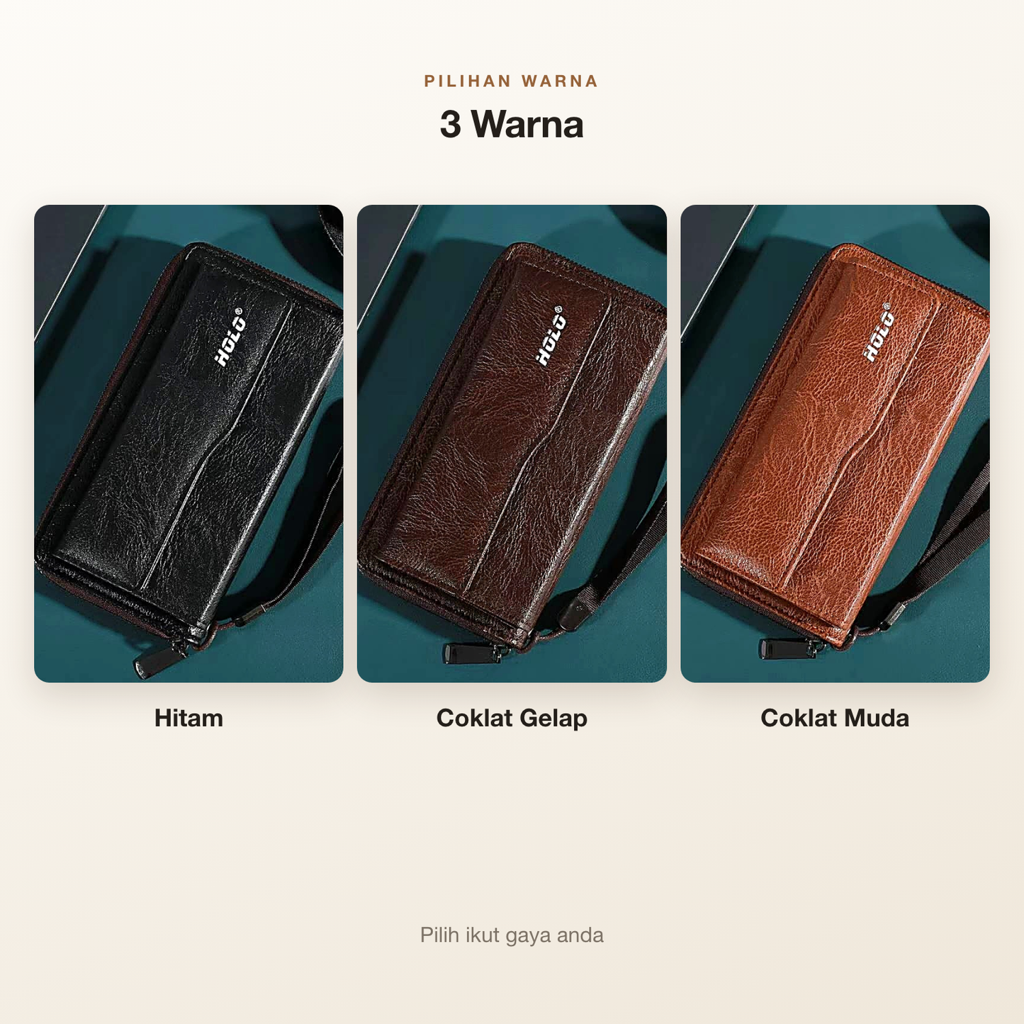 Pilihan warna hitam coklat gelap coklat muda