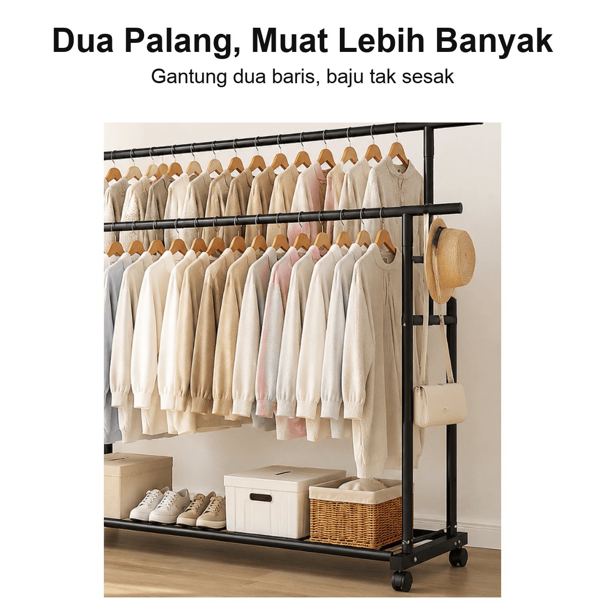 Rak baju dua palang gantung dua baris