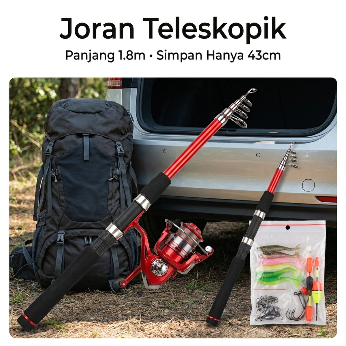 Joran teleskopik mudah bawa