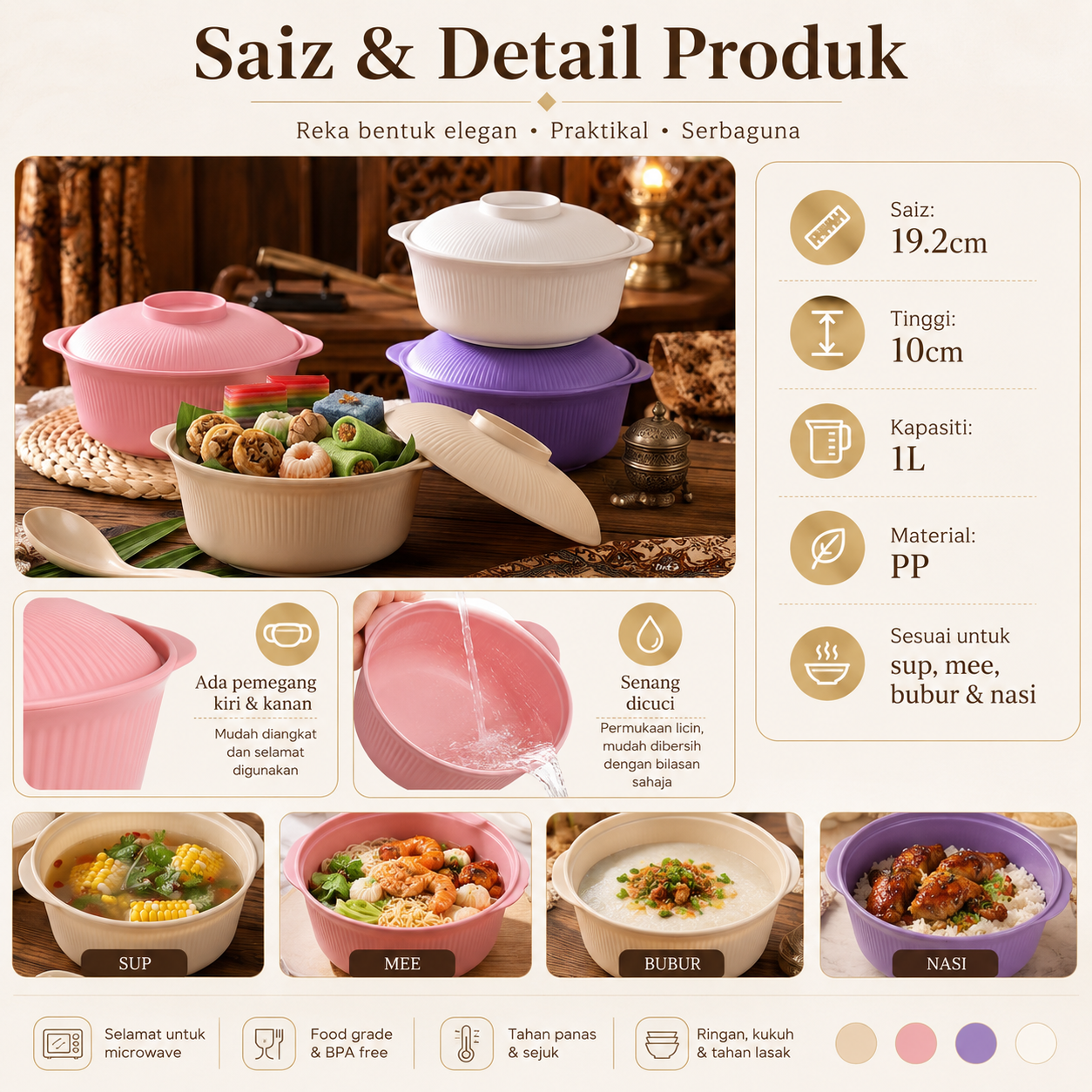 Set Mangkuk Bertutup 12-Piece (4 Mangkuk + 4 Penutup + 4 Sudu)
