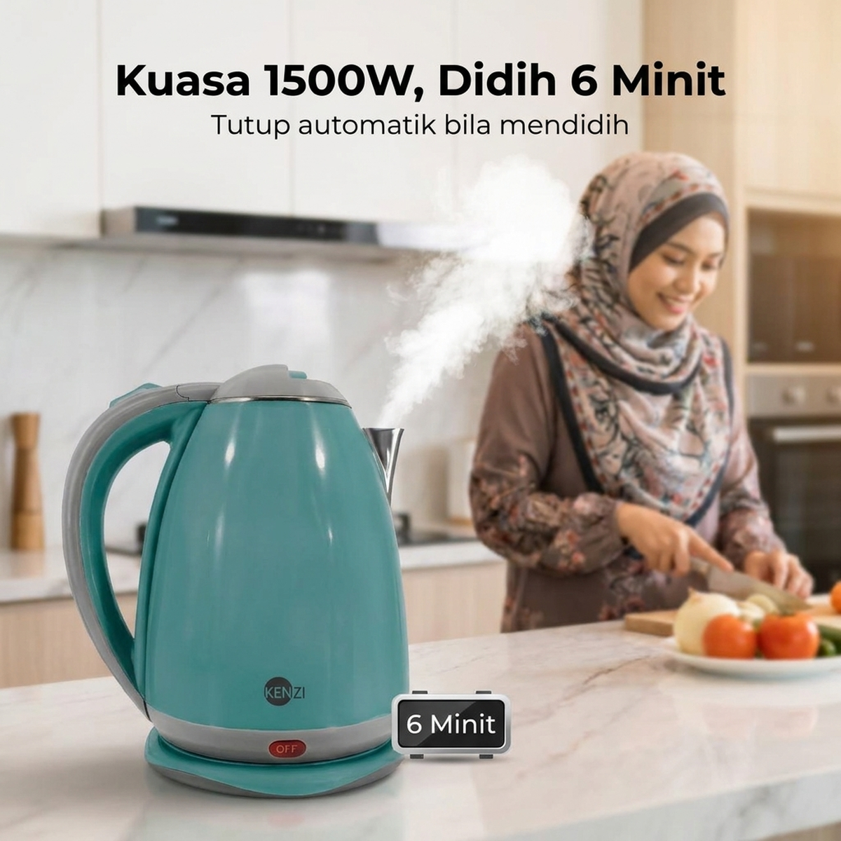Kuasa 1500W, Didih 6 Minit