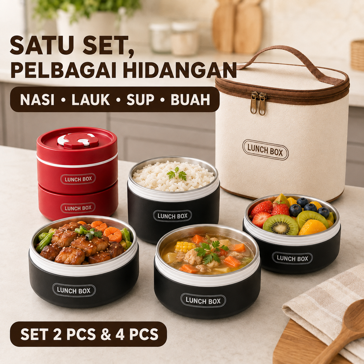 Lunch Box Stainless Steel + Free Bag