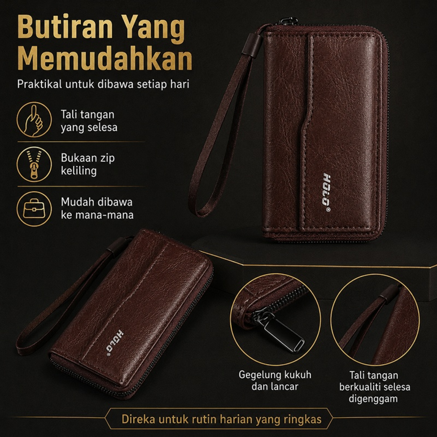 Butiran zip keliling tali tangan mudah dibawa