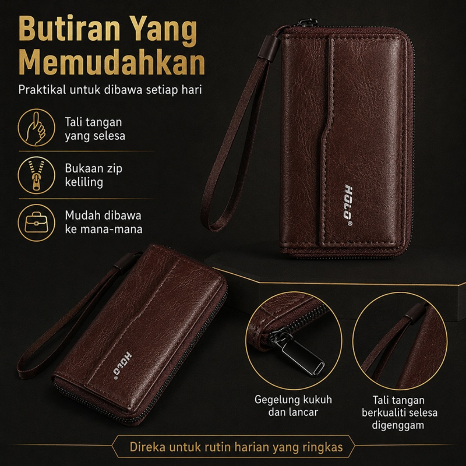 Butiran zip keliling tali tangan mudah dibawa