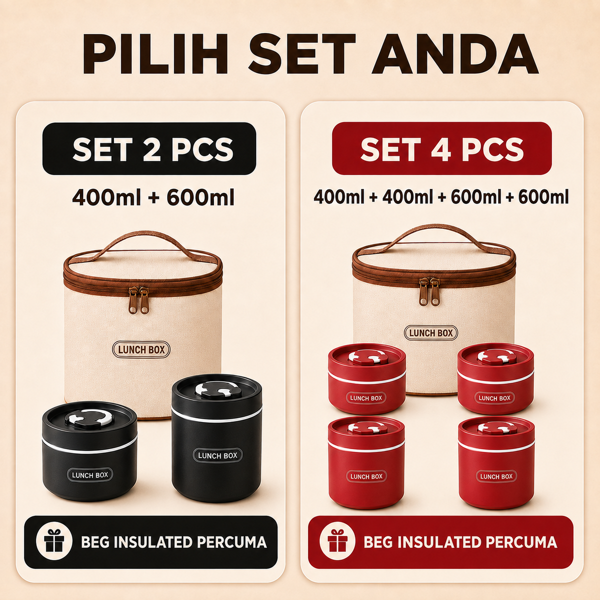 Lunch Box Stainless Steel + Free Bag