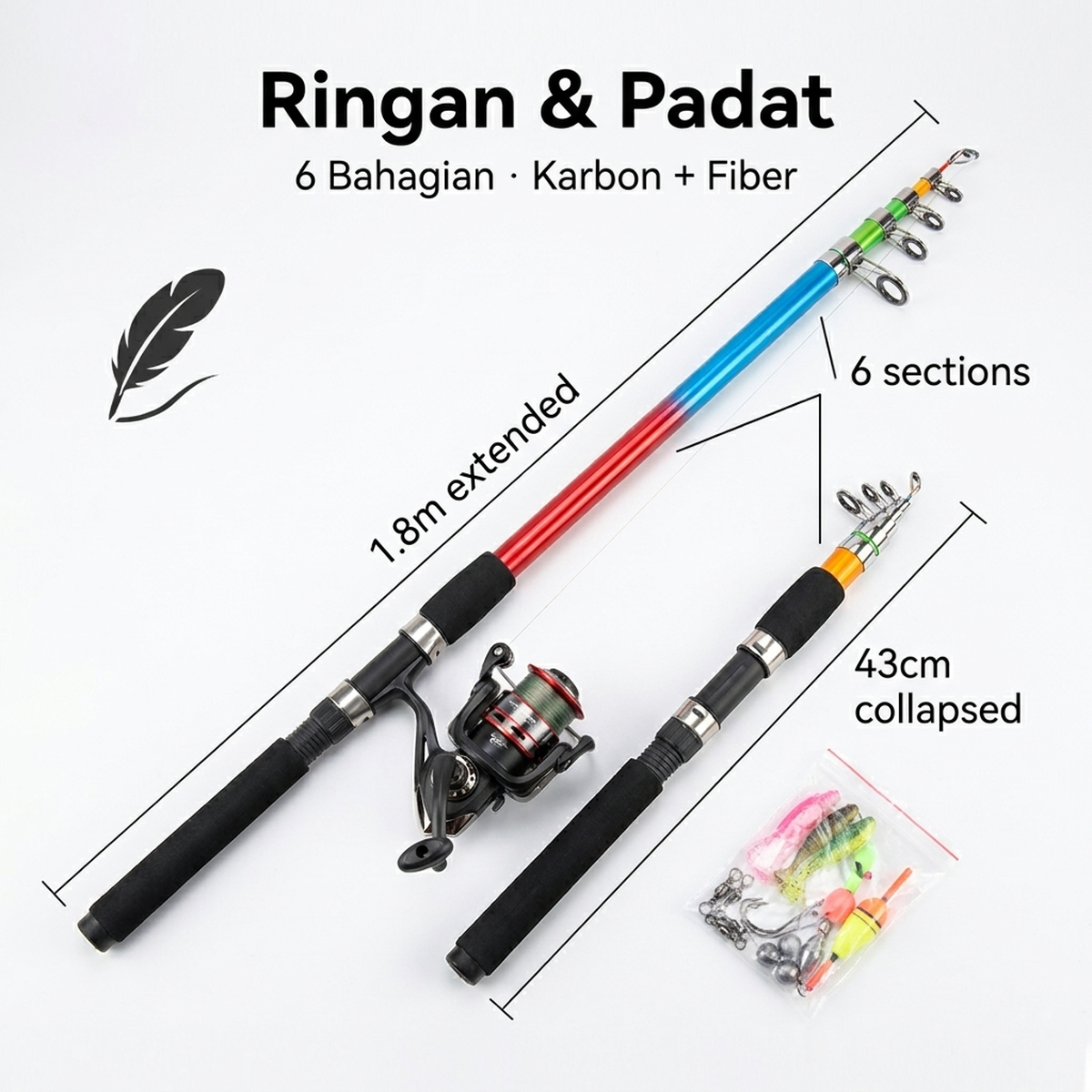 Saiz 1.8m, simpan 43cm
