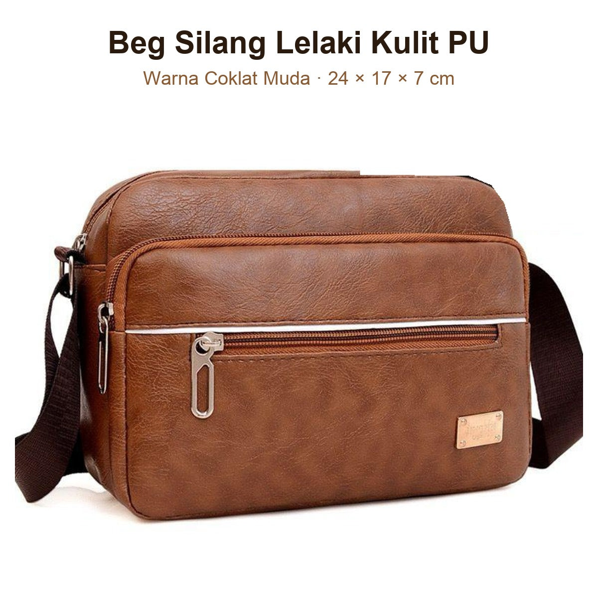 Beg Silang Lelaki Kulit PU - Warna Coklat Muda