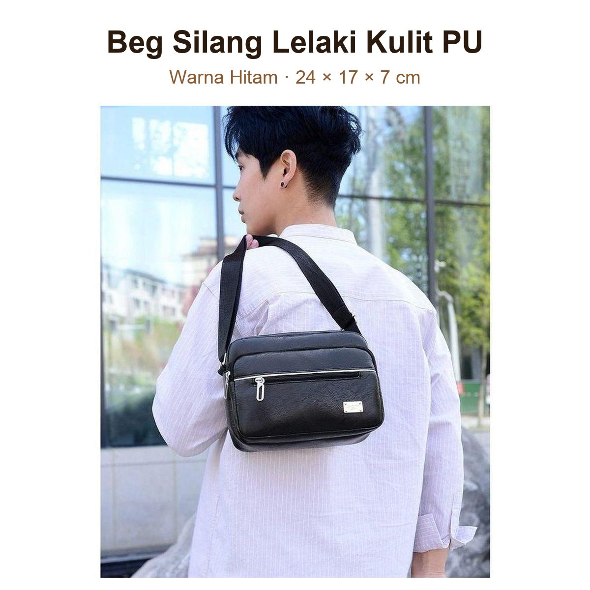 Beg Silang Lelaki Kulit PU - Warna Hitam