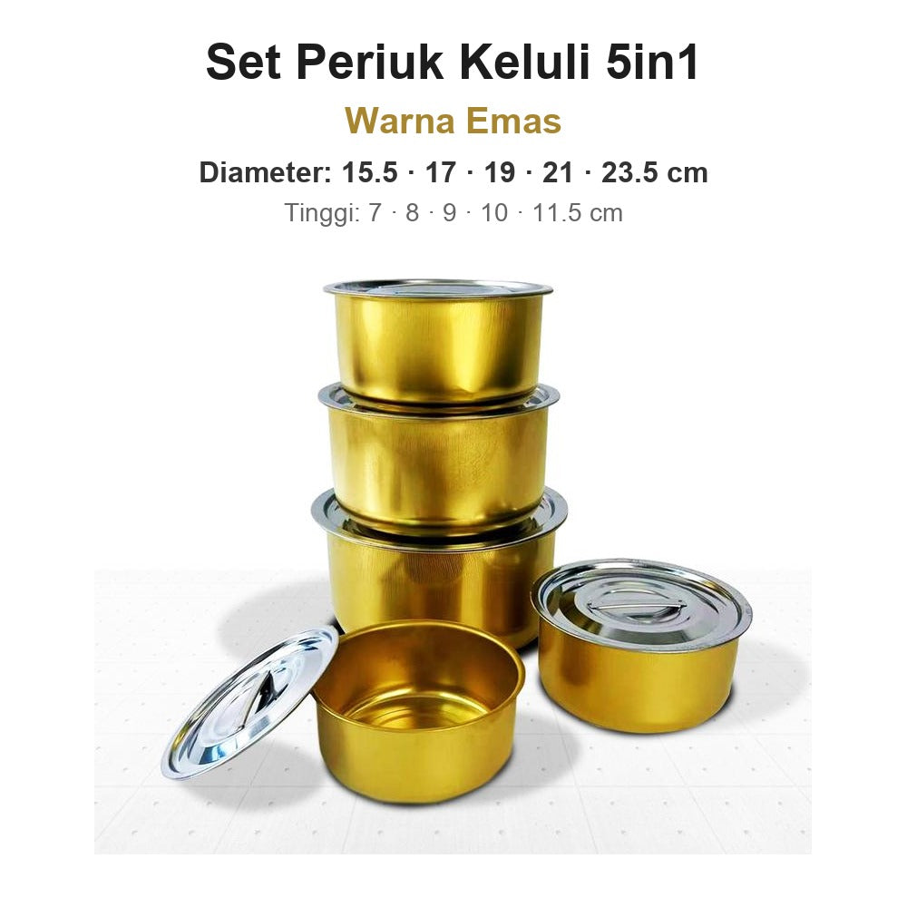 Set Periuk Keluli 5in1 - Emas