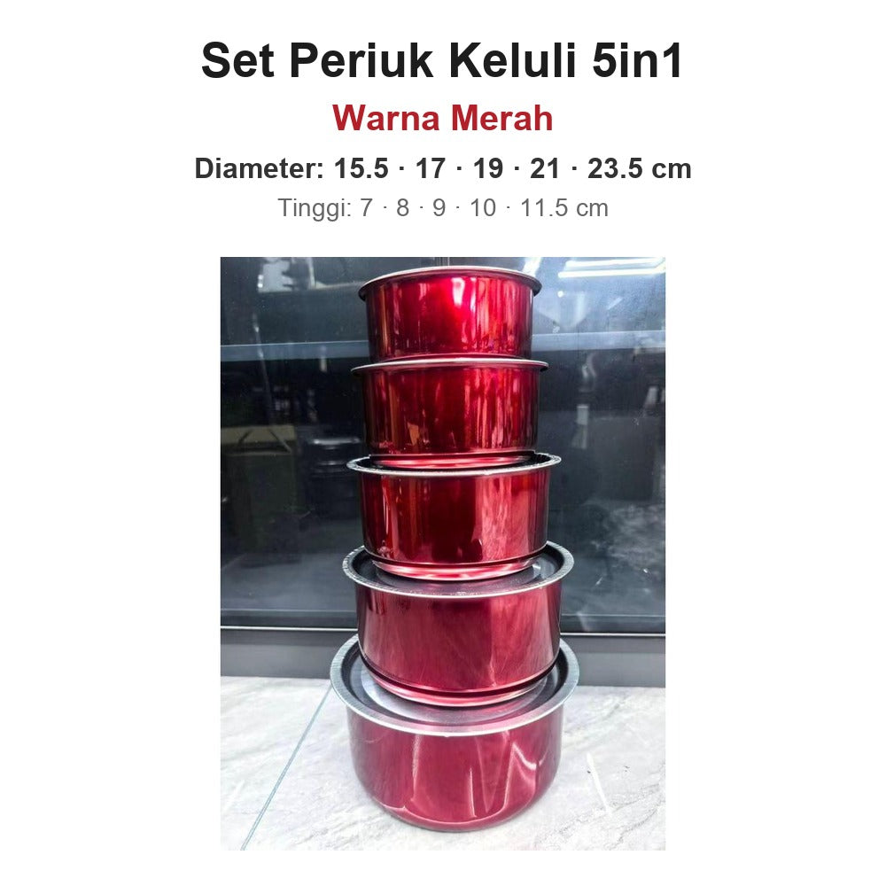 Set Periuk Keluli 5in1 - Merah