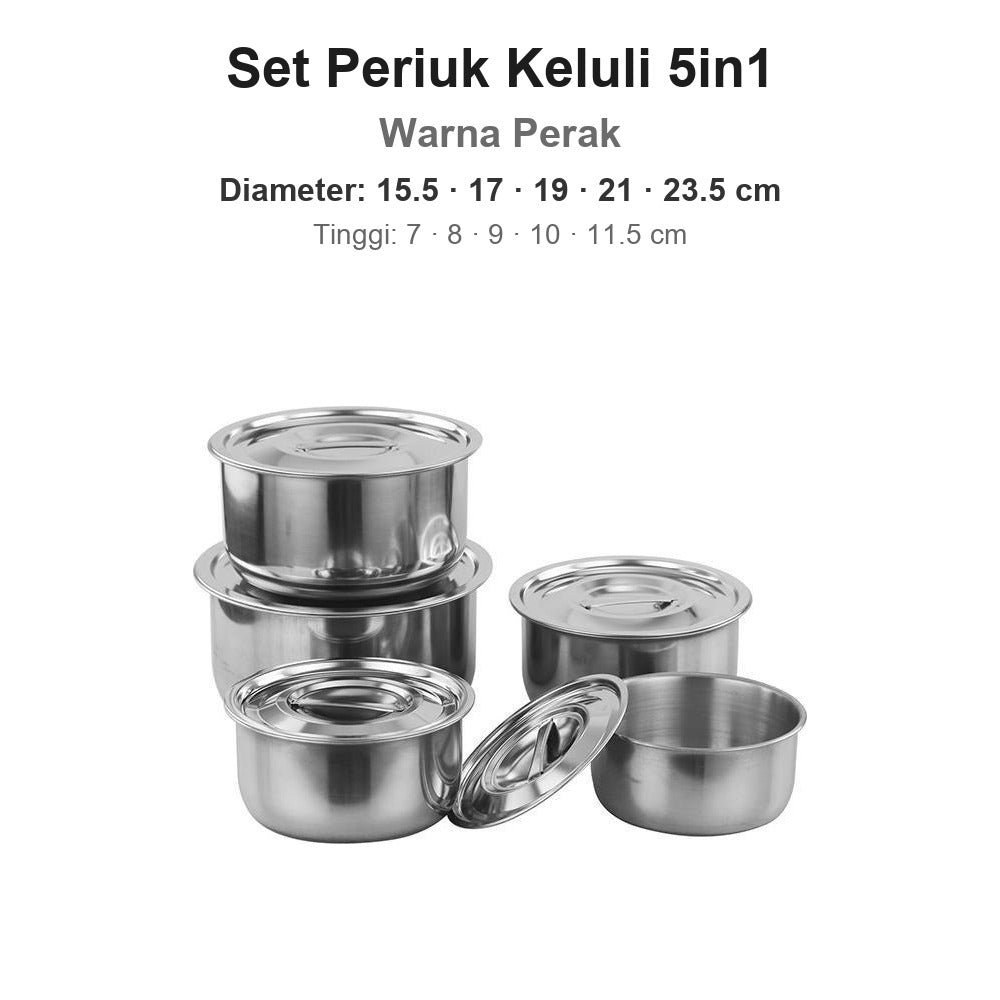Set Periuk Keluli 5in1 - Perak