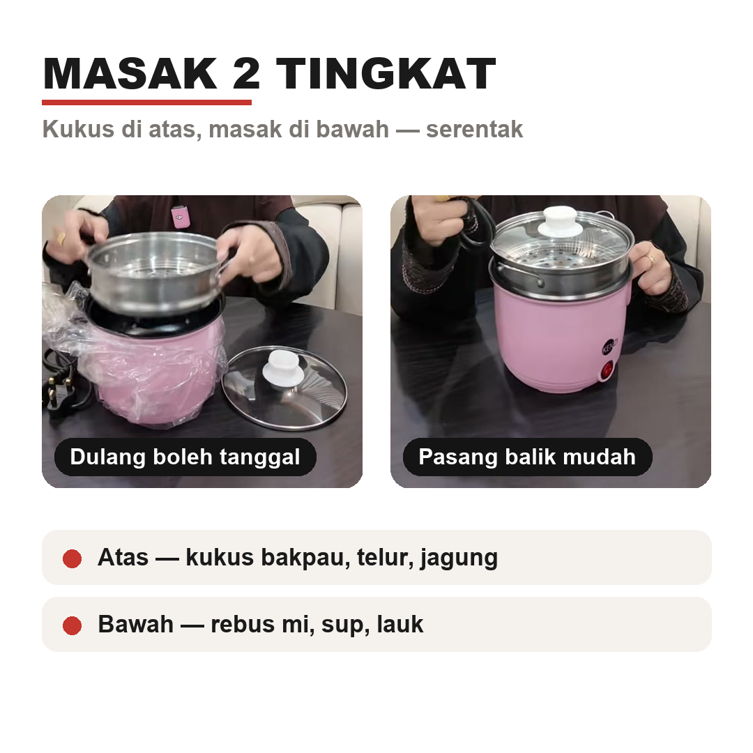 Masak 2 tingkat kukus di atas masak di bawah