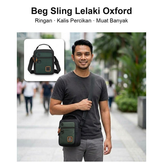 Beg sling lelaki Oxford hitam ringan