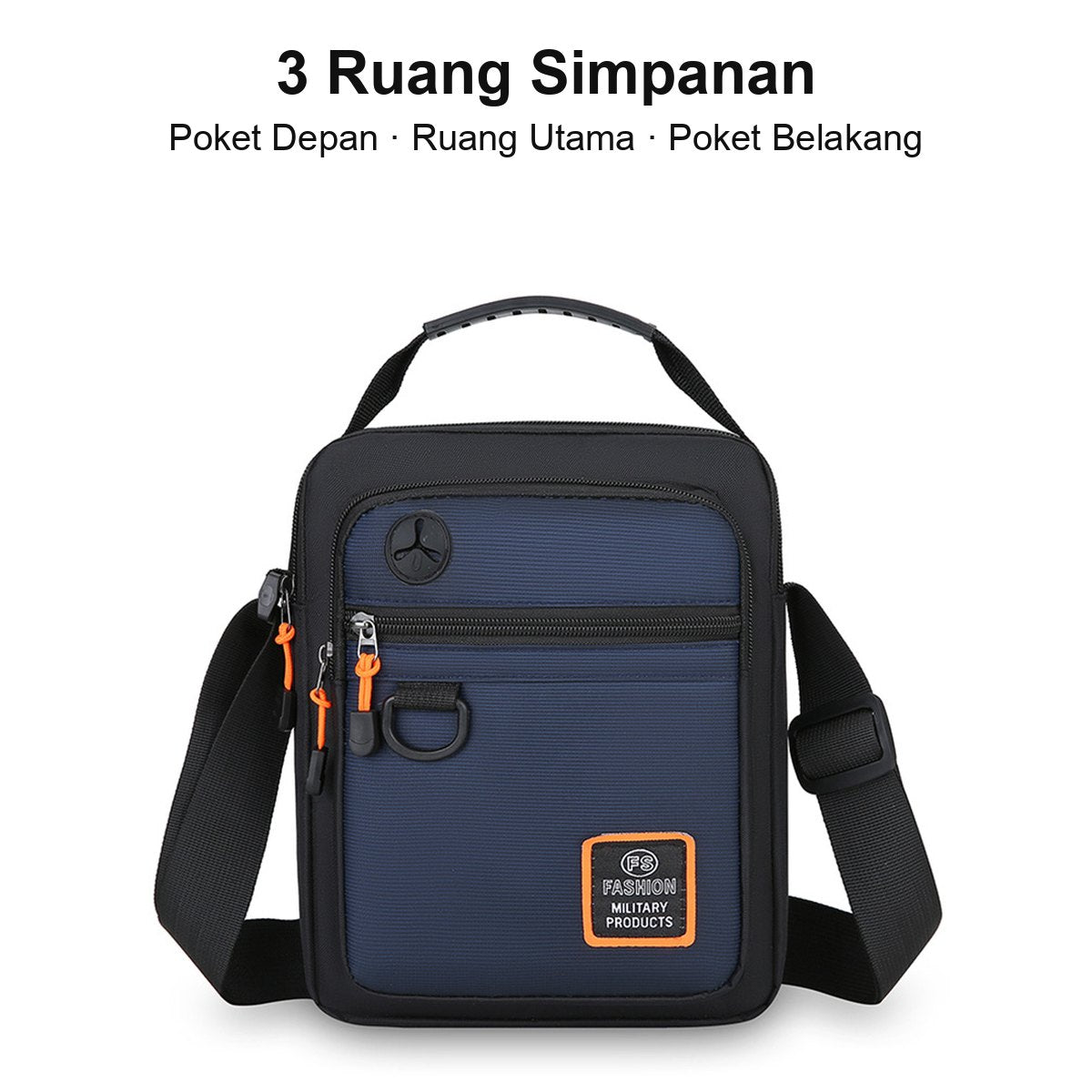 3 ruang poket depan utama belakang