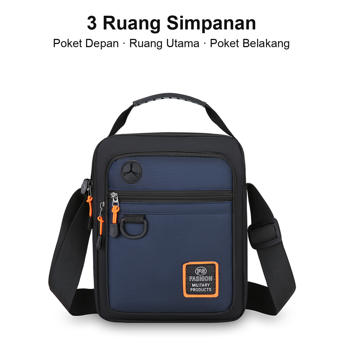 3 ruang poket depan utama belakang