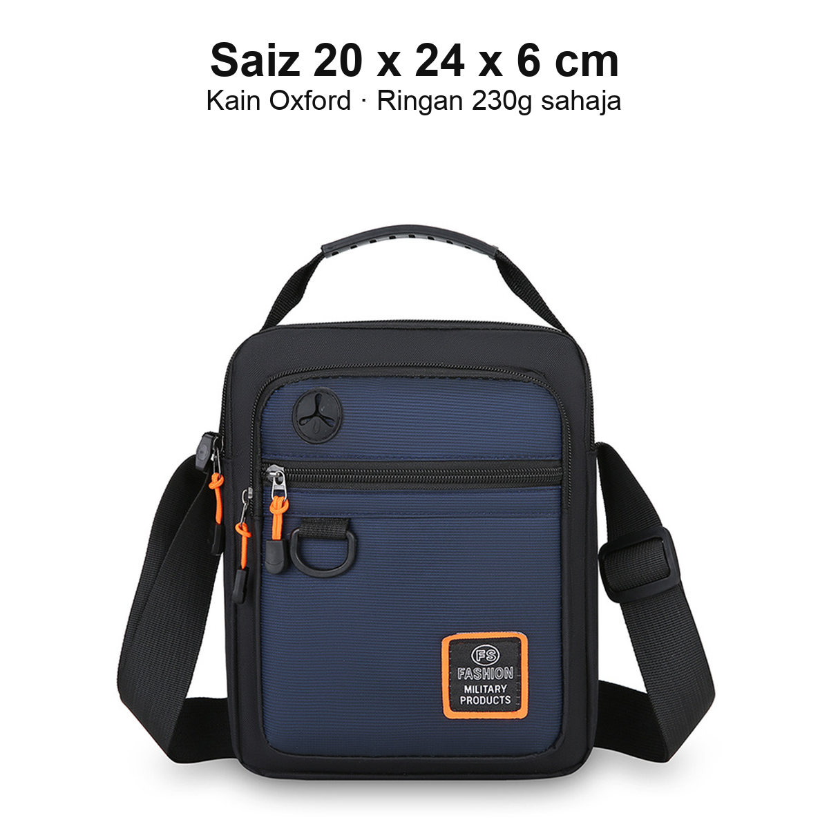 Saiz 20x24x6 cm kain Oxford ringan 230g